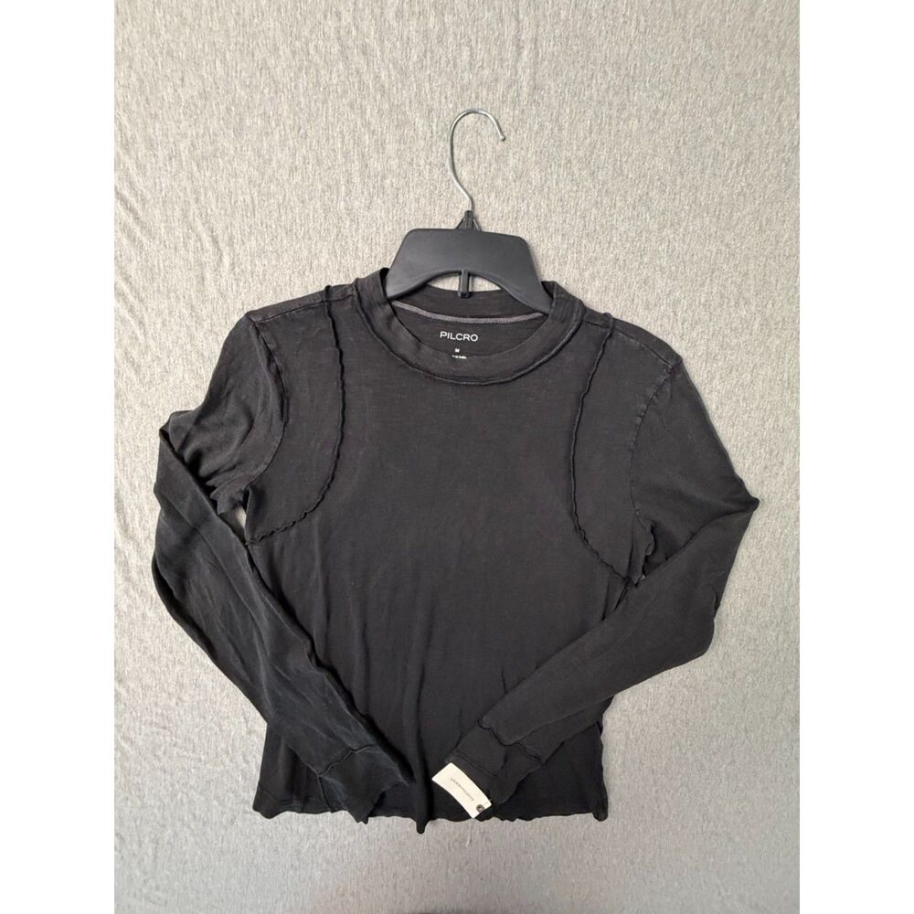 NWT Anthropologie Pilcro Womens Top Med Black Raw Seam Long Sleeve Indie Sleaze